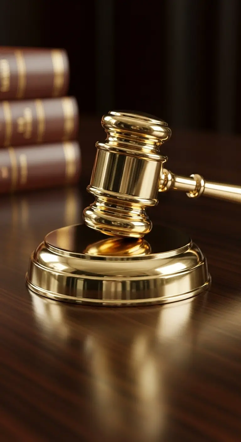 Altın sarısı adalet tokmağı ve hukuk kitapları, Ankara’da uzman avukatlık ve hukuki danışmanlık hizmetlerini simgeliyor.