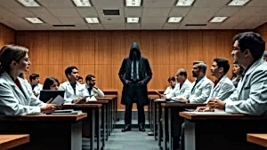 Akademik ortamda bilim insanları ve belirsiz bir figür